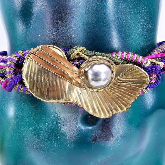 Vintage 70s 80s Braided Raffia Cording High Waisted Mermaidcore Cinch Belt OS main image 10